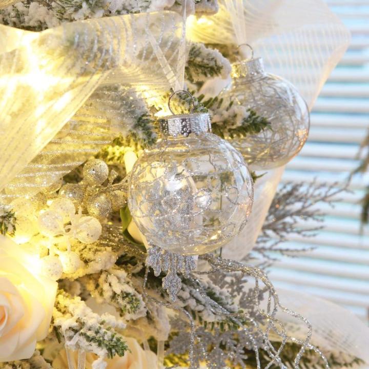 Onbreekbare doorzichtige plastic van 60 mm met glitterschilderij, transparant, doorzichtige kristallen , kerstboomdecoraties (30 stuks, zilver)