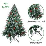 Kerstboom van 2,1 m met dennenappels en bessen, 2,1 m PVC kunstmatige kerstboom met sneeuw stroomden tips kerstdecoratie staande kerstboom voor binnen buiten groen en wit