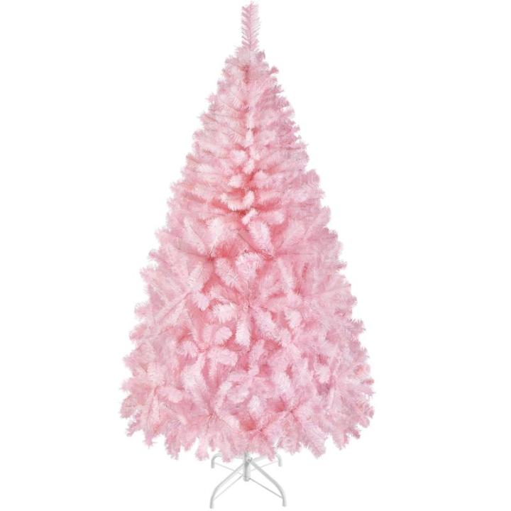 Kunstkerstboom, 183 cm, roze, dennenboom met 598 takken, opvouwbare metalen standaard, herbruikbare kerstboom, kunstboom voor kerstdecoratie