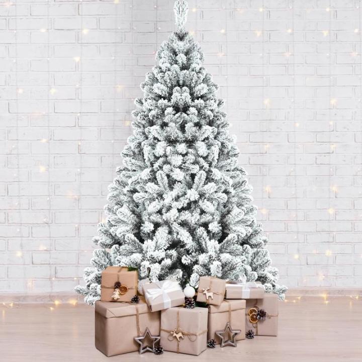 9FT beflockter künstlicher Weihnachtsbaum mit 1910 Zweigspitzen, einfache Montage, Stabiler Metallständer für Zuhause, Büro, Partydekoration, Keine Lichter (1200TF-MX)