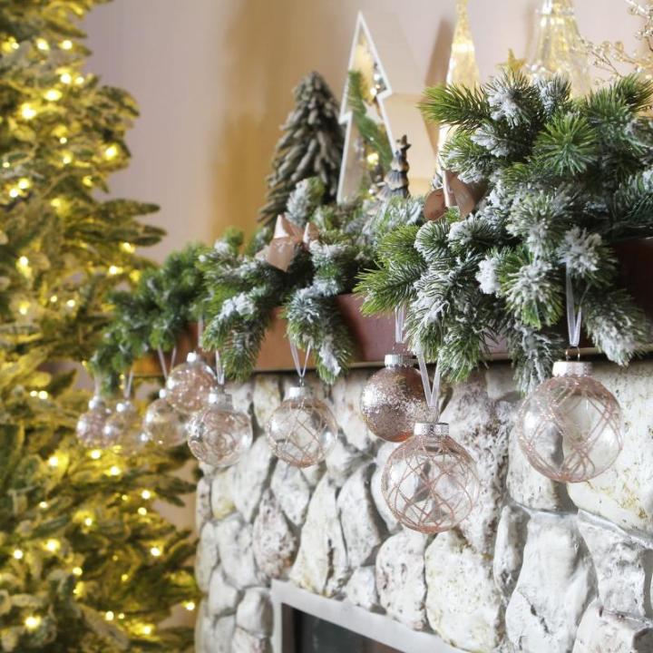 Onbreekbare doorzichtige plastic van 60 mm met glitterschilderij, transparant, doorzichtige kristallen , kerstboomdecoraties (30 stuks, roségoud)