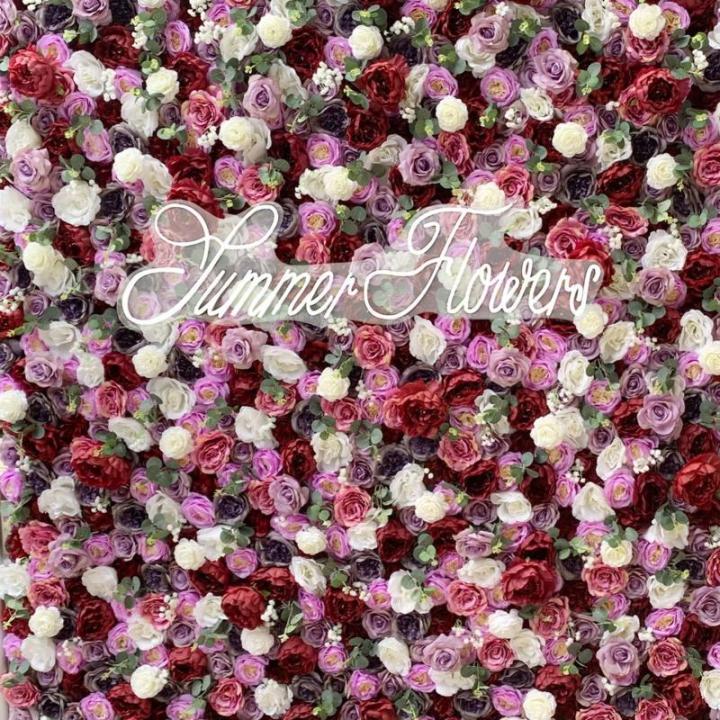 Wandpaneele Mit Künstlichen Blumen In Fuchsia-Farbe Und Stoffrückseite Für Hochzeit, Party, Brautparty, 3D-Wandhintergrund Mit Romantischen Rosafarbenen Grünen Blättern(3x3m/1