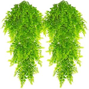Kunsthangplanten, 4 stuks, hangende Boston varen, plastic planten, uv-bestendig, nepplanten, groene planten voor buiten, binnen, balkon, tuin, kamerdecoratie