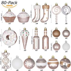 80-pack geassorteerde onbreekbare kerstbalversieringen set decoratieve Hangers met herbruikbaar handgeschenkpakket voor kerstboom