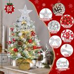 Mini-kerstboom met verlichting, led-tafel, rood, zilver, 60 cm