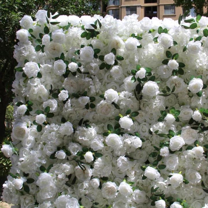 Simulierter Stoffhintergrund, Blumenwand, Simulierte Weiße Rosen, Grüne Pflanzen, Künstlicher Blumenwandhintergrund, Seidige 3D-Rosen, Dekoration Für Drinnen Und Draußen, Für