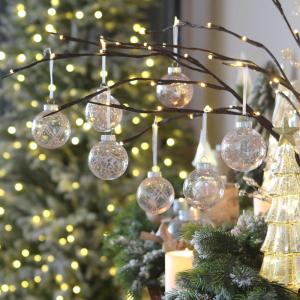 Onbreekbare doorzichtige plastic van 60 mm met glitterschilderij, transparant, doorzichtige kristallen , kerstboomdecoraties (30 stuks, roségoud)