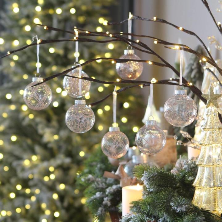 Onbreekbare doorzichtige plastic van 60 mm met glitterschilderij, transparant, doorzichtige kristallen , kerstboomdecoraties (30 stuks, roségoud)
