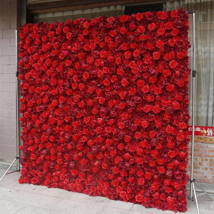 Kunstblumen-Rosenwand, Rote Hintergrundwand Mit Hoher Dichte, Seidenhortensien-Blumenpanel Für Fotohintergrund Home Party Hochzeitshintergrund(2 * 2m/6.5 * 6.5ft)