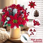 4 stuks kunstkerstster, dennentakken, kunstbloemen met kerstbloemen, rood, kunstdennentakken, kunstbloemen, kerstboeket, kunstkerststerren