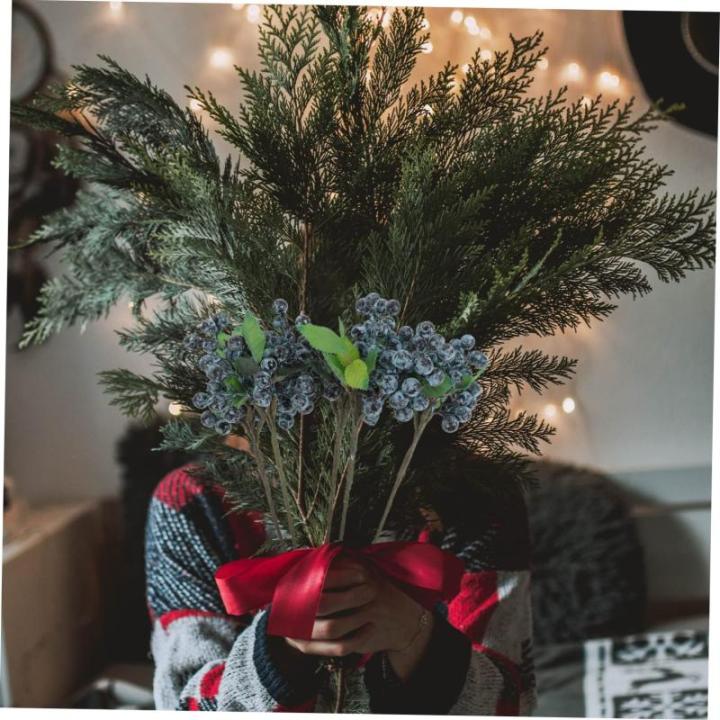 5St künstliche Beeren langstielige Beerenpflücker Beerenstängel Weihnachtsschaumbeere künstliche Blumen künstliche blüten Simulation Beerenzweig Heidelbeerstiel Plastik Blue