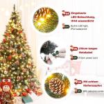Kunstkerstboom met verlichting en witte sneeuw, led-dennenboom voor kerstdecoratie met echte dennenappels, vuurbestendig, 180 cm