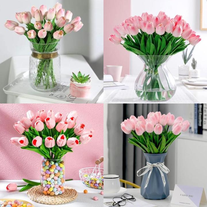 15 stuks kunsttulpen, kunsttulpen van latex, realistisch boeket van tulpen voor doe-het-zelf boeketten, bruiloft, woondecoratie (sakura)
