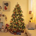 Nordmann-kunstkerstboom met verlichting, led-dennenboom met houten standaard voor kerstdecoratie, van PE en pvc, herbruikbaar, 210 cm