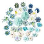 34 stuks om te knutselen, blauw, kleine bloemkoppen, 4 ~ 7 cm, mini , bloemhoofdjes, decoratie, zijden bloemen, , bloemendecoratie, rozen, hortensia's voor