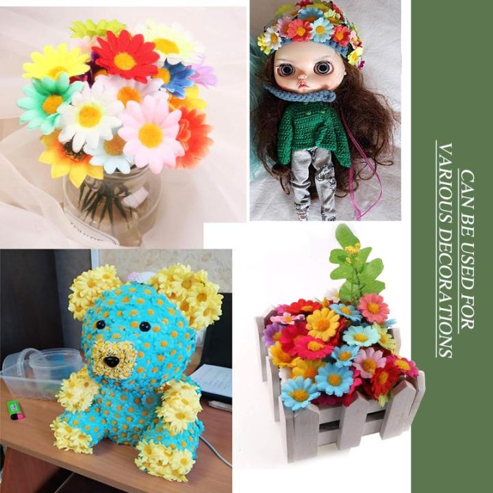 100 stuks mini kunstmatige zonnebloemhoofden kunstmatige gerbera madeliefje bloemen hoofden voor doe-het-zelf handwerk (gemengd)