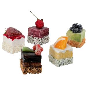 Natuurgetrouwe levensmiddelentrap – kunsttaartartikelen – food dummy/plastic eten – decoratie (taartjes fruit - set van 5)
