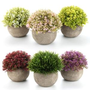 Plastic Nep Planten met Potten Decoratieve Kleurrijke Levensechte Bloem voor Thuis/Kantoor Decor Pak van 6