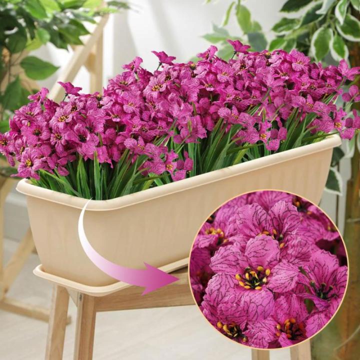 12Pcs Outdoor Nep Planten Plastic UV Bestand Faux Bloemen Planten Bulk Voor Indoor Outdoor Opknoping Planter Tuin Venster Doos Thuis Bruiloft Decor