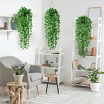 3 stuks met potten, 90 cm, , hangend gecodeerde namaakplanten, wijnstok, onderhoudsvrije eucalyptus, decoratie voor binnen en buiten, tuin, wanddecoratie