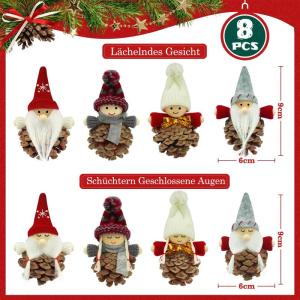 Kleine kerstversiering, 8 stuks dennenappels, kerstboom, kerstkabouter, kleine dennenappels, decoratie, mini-kabouter, boomversiering, Kerstmis, decoratieve kabouter, kersthanger