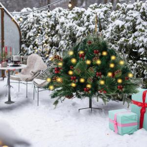 Vorbeleuchteter Weihnachtsbaum, vorbeleuchtete Weihnachtsbäume für die | Künstlicher Weihnachtsbaum, rote Beeren, Tannenzapfen | Batteriebetriebene Weihnachts-Topffüller für d