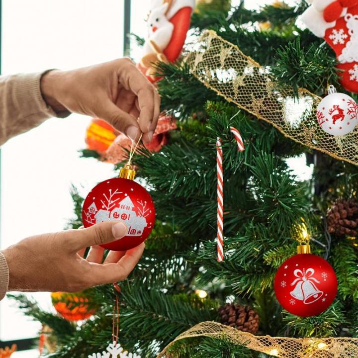 , kunststof kerstboomversiering, 16 stuks, kerstboomversiering, decoratie voor Kerstmis, met sleutelhanger, rood-wit, kerstdecoratie