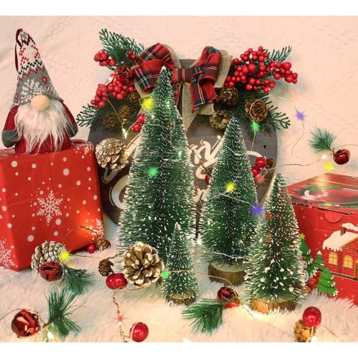 Kunstmatige mini-kerst, een set van 5 stuks miniatuur sisal matte kerst flessenborstel voor Kerstmis thuis tafelblad decor (groen)