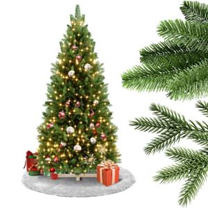 Künstlicher Weihnachtsbaum mit Holz Ständer,Tannenbaum Künstlich mit Beleuchtung,Künstliche Weihnachtsbäume mit 500 Zweigen und 200 Warm LED Licht,für Weihnachts Dekor Innen-