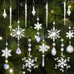 16 stuks transparante sneeuwvlokken met K9-kristal, acryl kerstboomversiering, hangende feestdecoratie