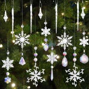 16 stuks transparante sneeuwvlokken met K9-kristal, acryl kerstboomversiering, hangende feestdecoratie