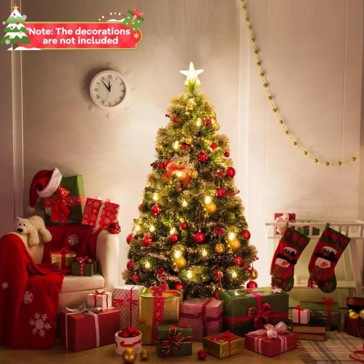 Künstlicher Weihnachtsbaum aus PVC, Weihnachtsbaum mit 8 Beleuchtungsmodi, LED-Lichtern, Zweigspitzen, Kiefernnadeln, Tannenzapfen, roten Beeren und Lampen (40 x 150 cm (Durchmess