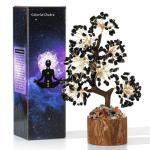 Obsidiaan, boom, edelstenen, kristallen boom, decoratie, zwarte kristallen, steen, grote levensboom, geldboom, kristal, geluksbrenger, boom, houten sokkel, esoterisch, geschenken v