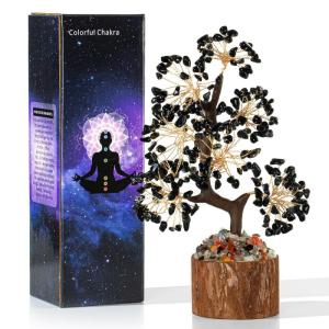 Obsidiaan, boom, edelstenen, kristallen boom, decoratie, zwarte kristallen, steen, grote levensboom, geldboom, kristal, geluksbrenger, boom, houten sokkel, esoterisch, geschenken v