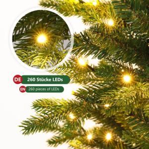 Nordmann-kunstkerstboom met verlichting, led-dennenboom met houten standaard voor kerstdecoratie, van PE en pvc, herbruikbaar, 210 cm
