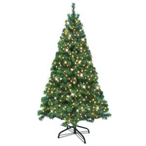 Kunstkerstboom met verlichting, 210 cm, pvc, kunstkerstboom met 350 leds en standaard, kunstkerstdecoratie, groen