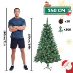 Kunstkerstboom, 150 cm, pvc, groen pvc, met sneeuweffect, dennenappels, kerstboom met snel op te bouwen, klapsysteem, brandvertragende kunstdennenboom met metalen standaard