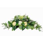 Grabaufleger aus künstlichen Textil Seidenblumen Rosen länglich 80cm groß XXL Friedhofsgesteck für Totensonntag Beerdigung wie Echt (Weiß/Ecru/hell)