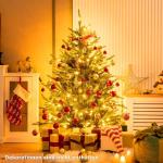 Kunstkerstboom met verlichting, scharnierende kerstboom met 8 verlichtingsstanden, 180 warm witte LED-lampjes, kerstboom, kunstkerstboom voor thuis, kantoor, 136 cm hoog