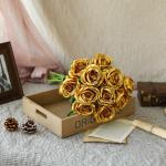 Kunstmatige Zijde Roos Bloem Boeket Levensechte Nep Roos voor Bruiloft Thuis Party Decoratie Evenement Gift 10 stks (Goud)