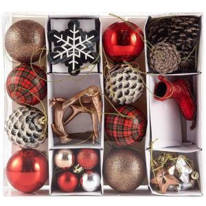 Set van 31 assortiment - kerstversiering om op te hangen - kunststof kerstboomversiering rood natuur zilver