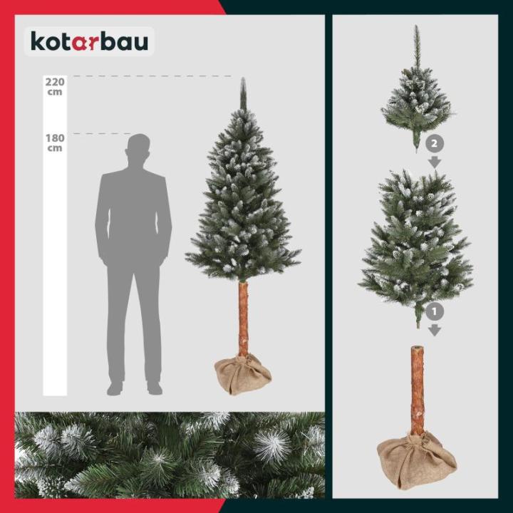 Kunstkerstboom, sneeuw, 220 cm, diamantsparrenboom op een houten stam met plastic standaard, kunstboom, kunstboom, kunstboom, kerstboom