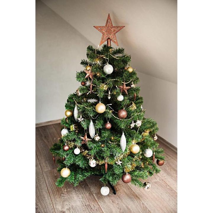 Kerstboomversiering - goud/bruin/parelmoer - 60-delig - set incl. boompunt, ballen, parelketting, slinger en sterren - kunststof