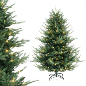Kunstkerstboom met verlichting, 180 cm, dennenboom met 240 warmwitte ledlampen en 8 lichtmodi, kerstboom met scharnierstructuur, kunstboom voor thuis, groen