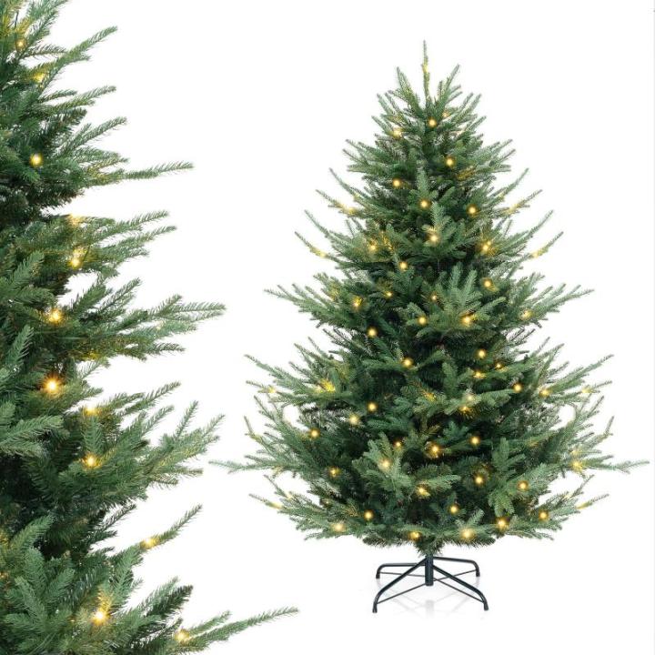 Kunstkerstboom met verlichting, 180 cm, dennenboom met 240 warmwitte ledlampen en 8 lichtmodi, kerstboom met scharnierstructuur, kunstboom voor thuis, groen