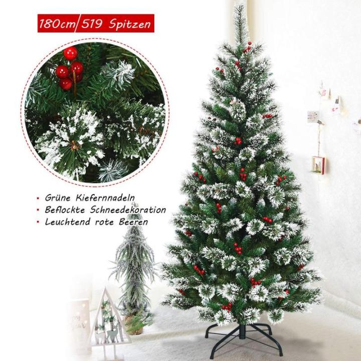 150/180/210/240 cm kunstkerstboom met rode bessen, sneeuwbedekte dennenboom met metalen standaard, pvc- en dennennaalden, kunstboom, kerstklapsysteem (180 cm)