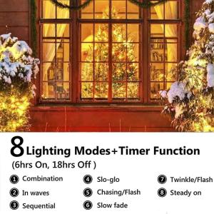 Kerstverlichting met stopcontact, 10 m, 100 leds, warmwit, kerstverlichting met stopcontact, 8 modi, timer en geheugenfunctie, waterdichte lichtketting voor binnen en buiten, voor 