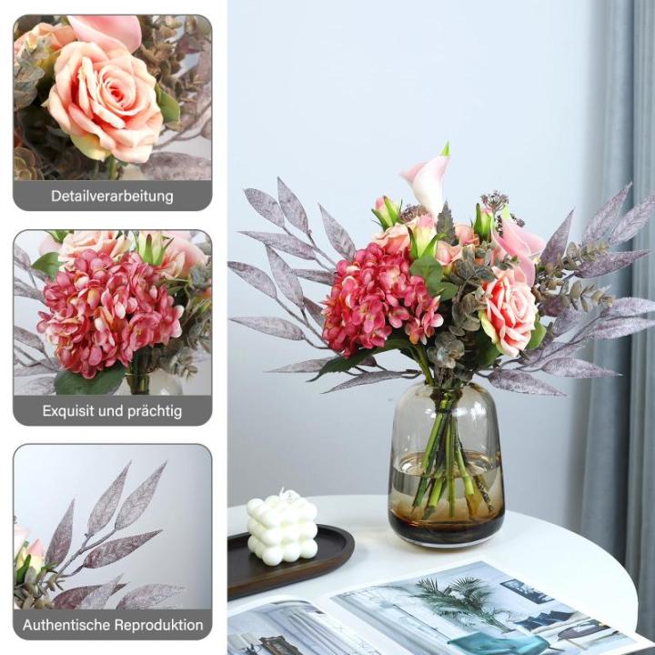 Meerdere stuks roze kunstrozen bloemen als echte kunstmatige plastic bloemen kleine kunstmatige hortensia's echte aanraking thuis bruiloft party decoratie bloemenarrangement tafeld