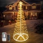 Kerstboom, metaal, grote kegelvorm, 1,2 m, 8 verlichtingsmodi, timer, afstandsbediening voor binnen en buiten, kerstdecoratie, voor kerstdecoratie, warm wit