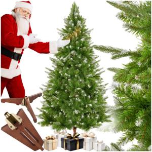 Künstlicher Weihnachtsbaum, 180 cm, Weihnachtsbaum mit Spritzguss- und PVC-Nadeln, naturgetreu, beschneite biegbare Tannenzweige, Weihnachtsbaum künstlich mit Holzständer als We
